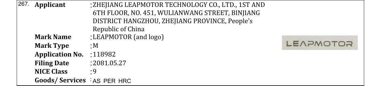 Original bulletin entry for LEAPMOTOR (and logo)