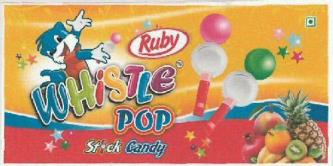 RUBY WHISTLE POP STICK CANDY (and logo) trademark logo