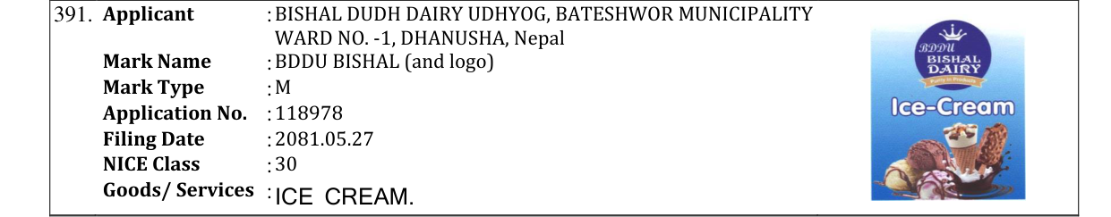 Original bulletin entry for BDDU BISHAL (and logo)