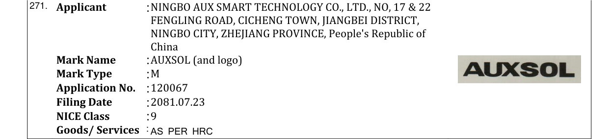 Original bulletin entry for AUXSOL (and logo)