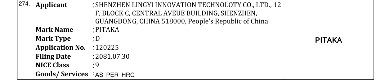 Original bulletin entry for PITAKA