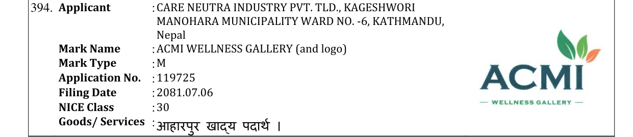 Original bulletin entry for ACMI WELLNESS GALLERY (and logo)