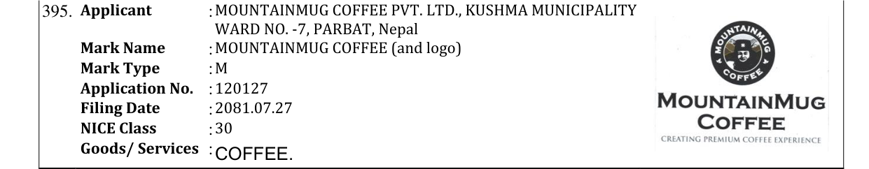 Original bulletin entry for MOUNTAINMUG COFFEE (and logo)