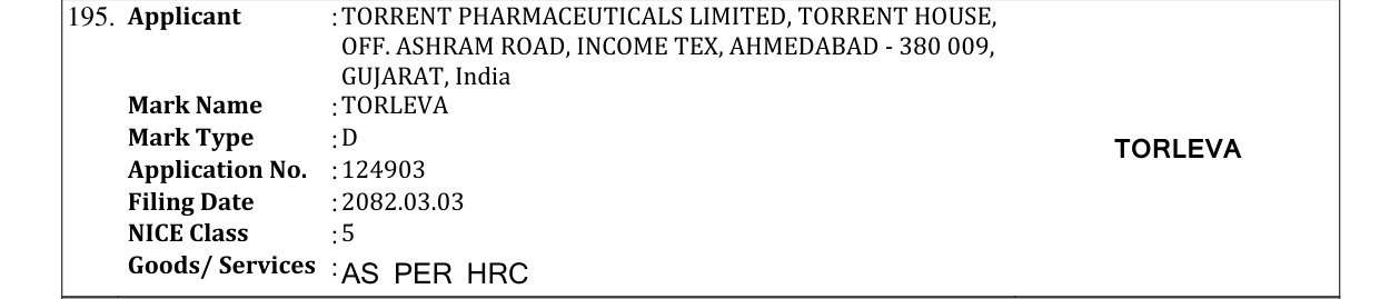 Original bulletin entry for TORLEVA