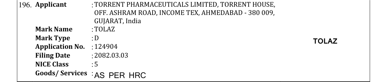Original bulletin entry for TOLAZ