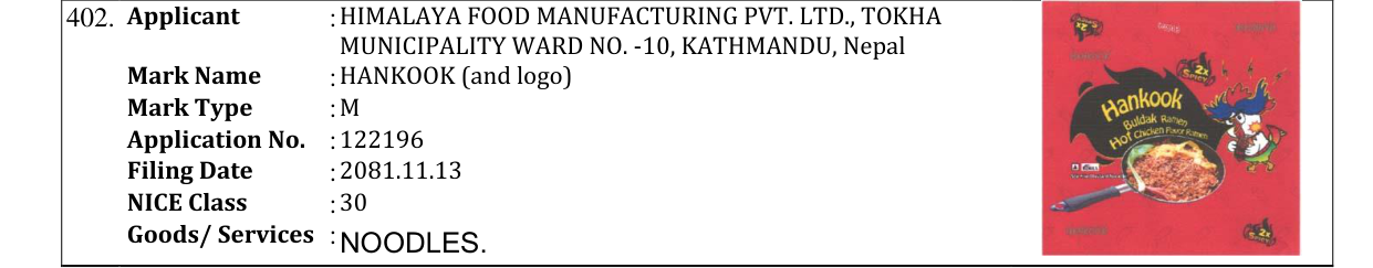 Original bulletin entry for HANKOOK (and logo)