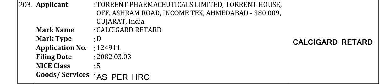 Original bulletin entry for CALCIGARD RETARD