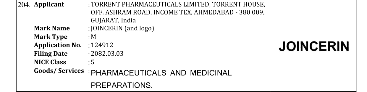 Original bulletin entry for JOINCERIN (and logo)