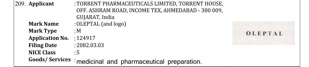Original bulletin entry for OLEPTAL (and logo)