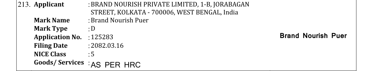 Original bulletin entry for Brand Nourish Puer