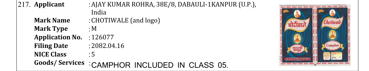 Original bulletin entry for CHOTIWALE (and logo)
