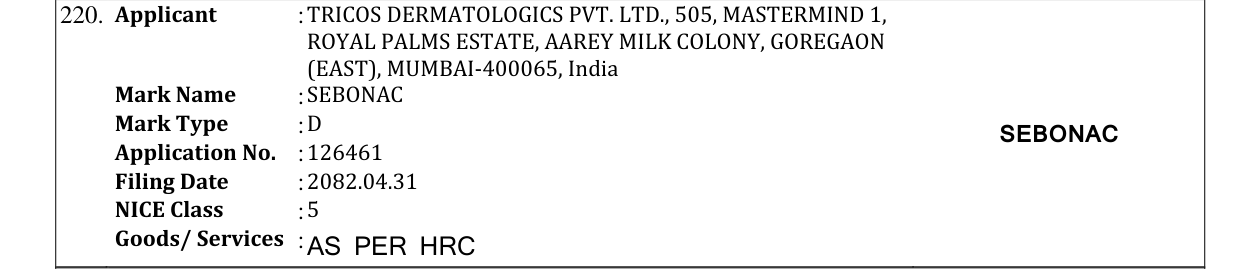Original bulletin entry for SEBONAC