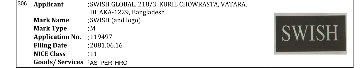 Original bulletin entry for SWISH (and logo)