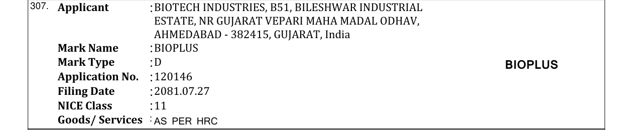 Original bulletin entry for BIOPLUS