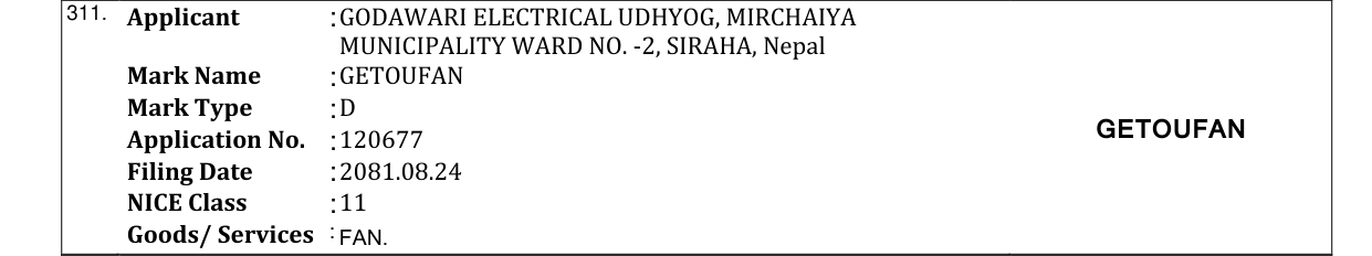 Original bulletin entry for GETOUFAN