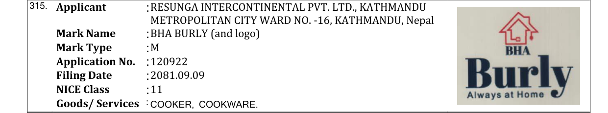 Original bulletin entry for BHA BURLY (and logo)