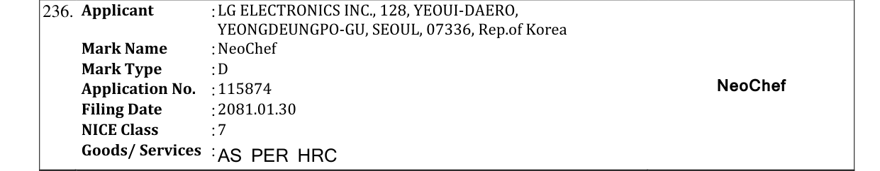 Original bulletin entry for NeoChef
