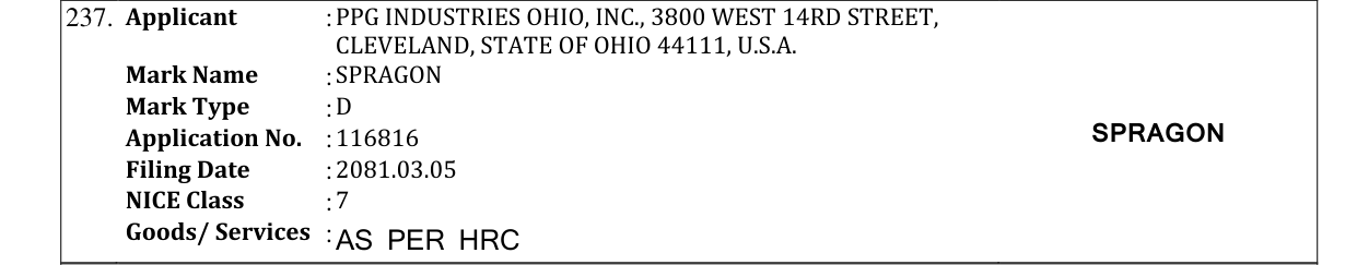 Original bulletin entry for SPRAGON