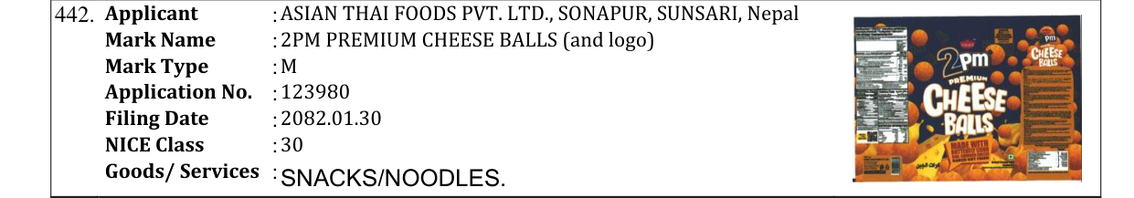 Original bulletin entry for 2PM PREMIUM CHEESE BALLS (and logo)