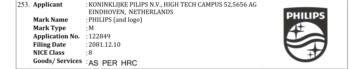 Original bulletin entry for PHILIPS (and logo)