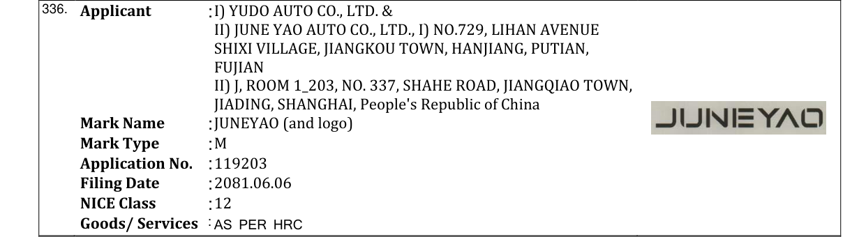 Original bulletin entry for JUNEYAO (and logo)