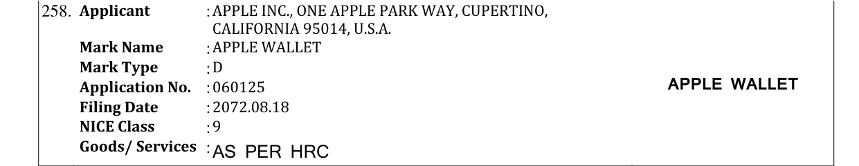 Original bulletin entry for APPLE WALLET
