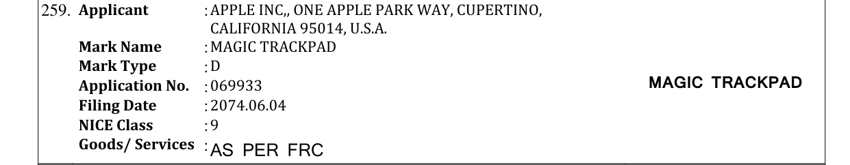 Original bulletin entry for MAGIC TRACKPAD