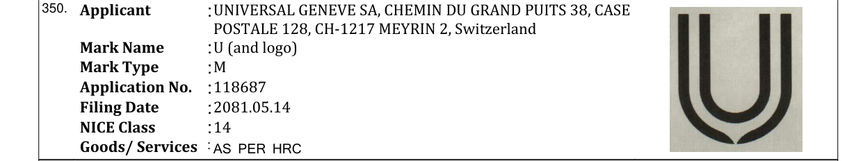 Original bulletin entry for U (and logo)