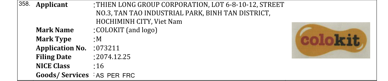 Original bulletin entry for COLOKIT (and logo)