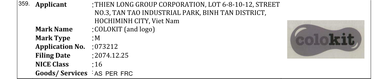 Original bulletin entry for COLOKIT (and logo)