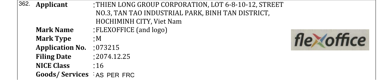 Original bulletin entry for FLEXOFFICE (and logo)