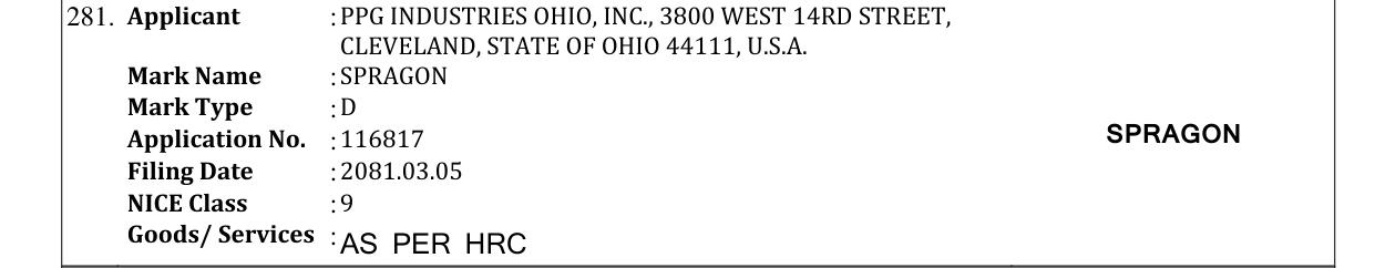 Original bulletin entry for SPRAGON