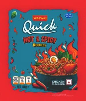 WAI WAI QUICK HOT & SPICY NOODLES (and logo) trademark logo