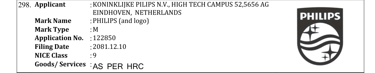 Original bulletin entry for PHILIPS (and logo)