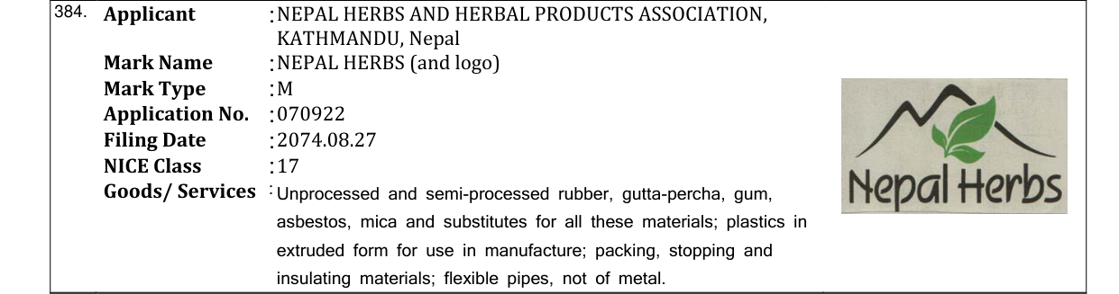 Original bulletin entry for NEPAL HERBS (and logo)