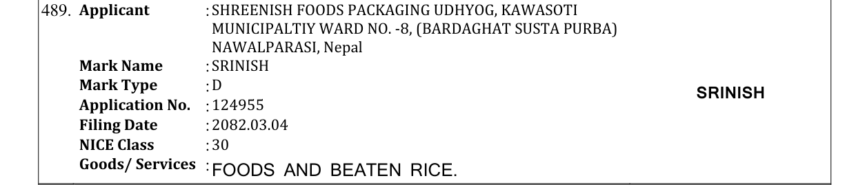 Original bulletin entry for SRINISH
