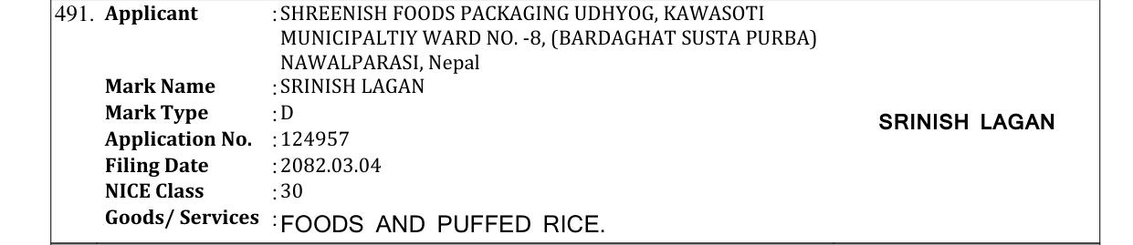 Original bulletin entry for SRINISH LAGAN