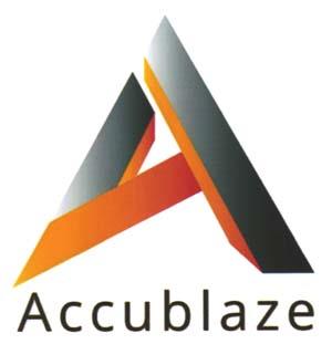ACCUBLAZE (and logo) trademark logo