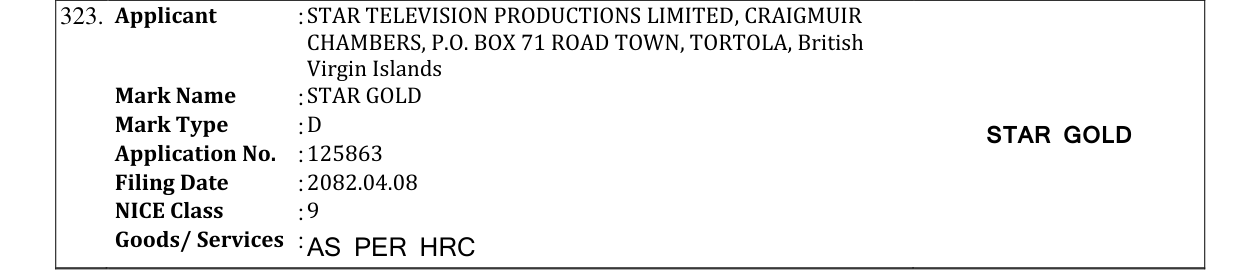 Original bulletin entry for STAR GOLD