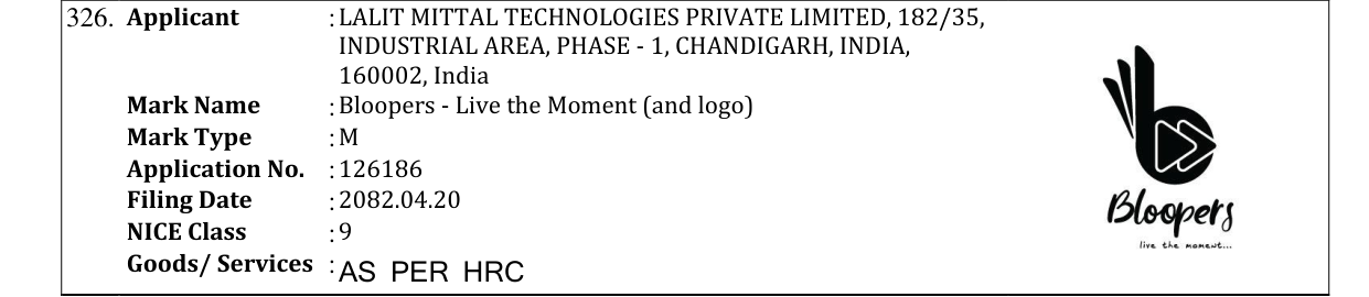 Original bulletin entry for Bloopers - Live the Moment (and logo)