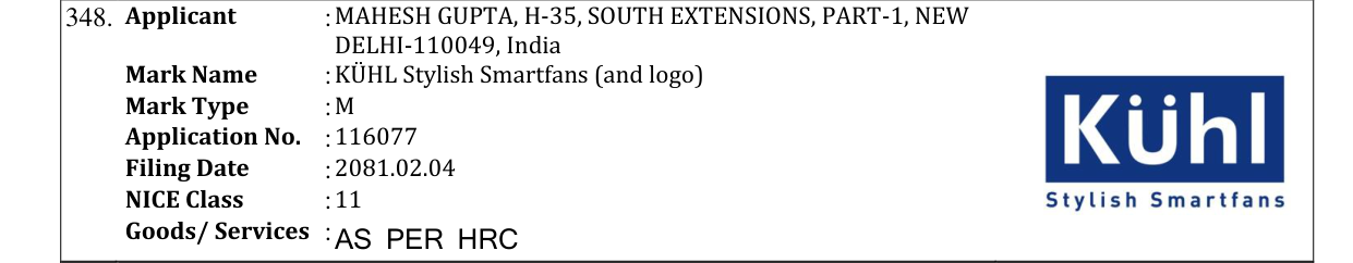 Original bulletin entry for KÜHL Stylish Smartfans (and logo)