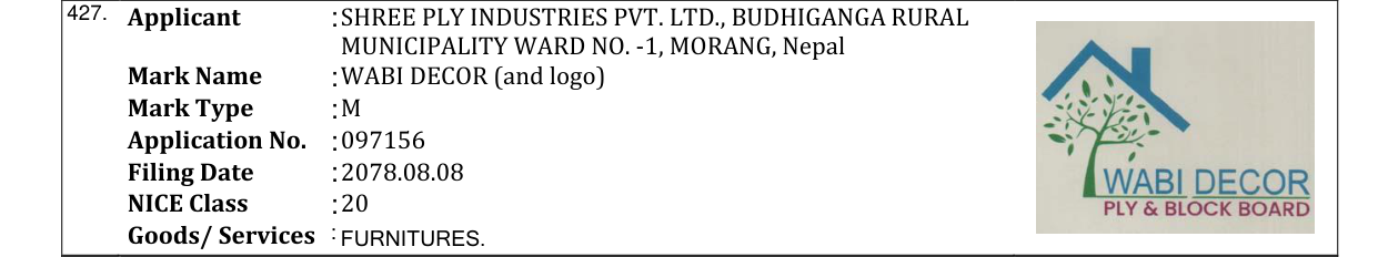 Original bulletin entry for WABI DECOR (and logo)