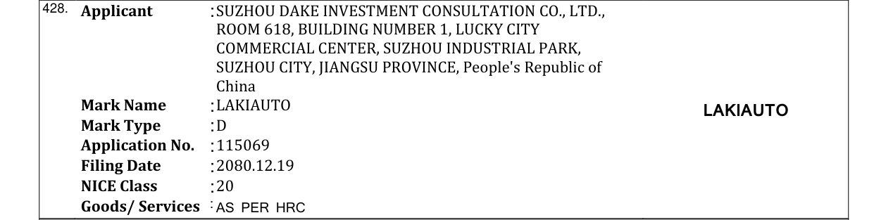 Original bulletin entry for LAKIAUTO LAKIAUTO