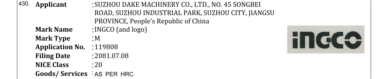 Original bulletin entry for INGCO (and logo)