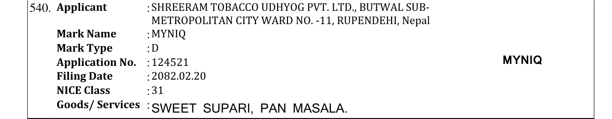 Original bulletin entry for MYNIQ