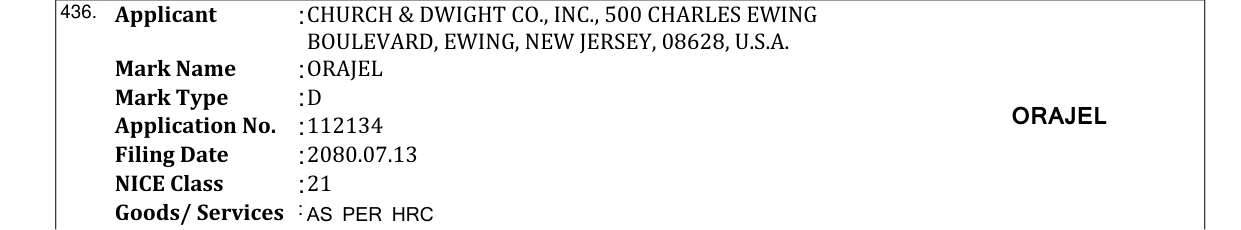 Original bulletin entry for ORAJEL