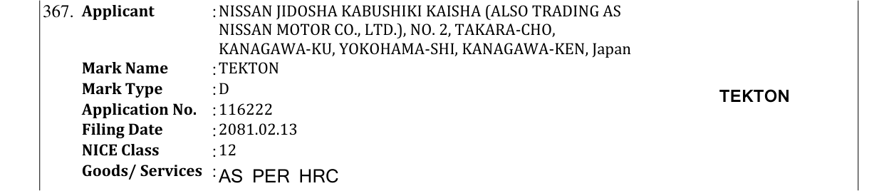 Original bulletin entry for TEKTON