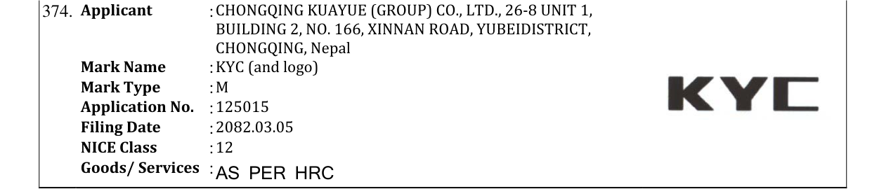 Original bulletin entry for KYC (and logo)