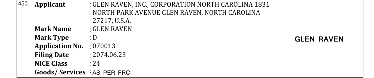 Original bulletin entry for GLEN RAVEN