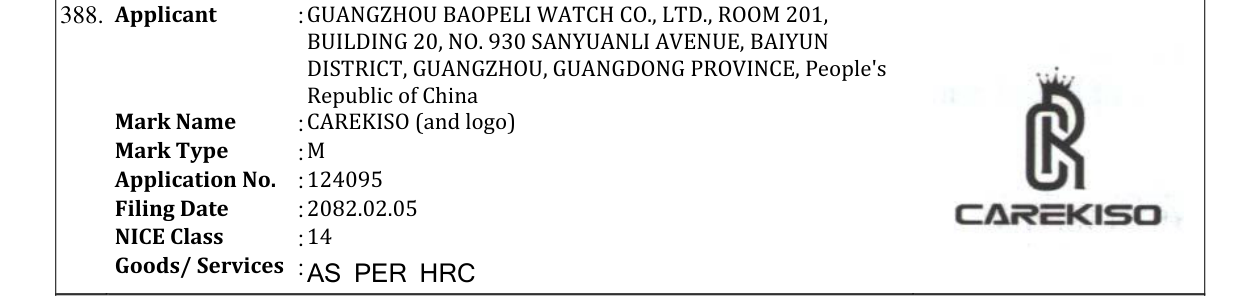 Original bulletin entry for CAREKISO (and logo)
